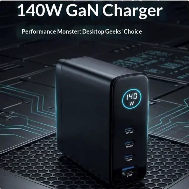 Alt view image 2 of 6 - 140W USB C Charger, 4-Port Multi-Device Fast Charging Laptop Charger with Smart Display & Touch Control, GaN Power Adapter for MacBook Pro, iPhone 17/16, Pixel, Steam Deck (BLACK)