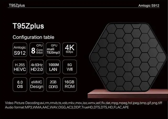 Alt view image 2 of 7 - T95Z Plus Android 7.1 TV BOX KODI, 4K Android TV Streaming BOX 2G RAM 16G ROM, Media Player Smart TV Set Top Box with Amlogic S912 Octa Core Dual Band Wifi 2.4G/5G 3D TV Boxes with Remote