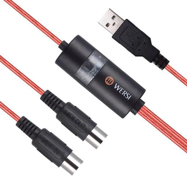 Alt view image 2 of 7 - Red 2 Meters USB to 2 MIDI Interface Cable Adapter Converter 2MIDI IN-OUT For PC Music Keyboard Electric Piano Drum Synth Adapter