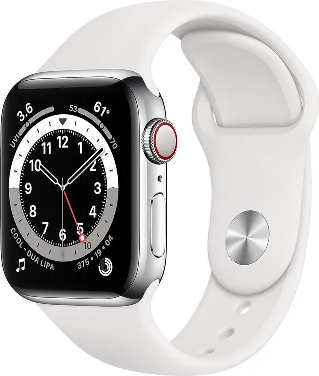 Alt view image 9 of 11 - Apple Watch 40mm Silver Stainless Case with White Sport Band GPS + Cellular M02U3LL/A