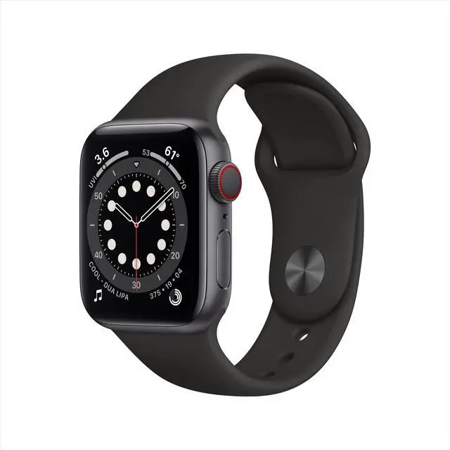 Alt view image 7 of 7 - Apple Watch Series 6 40mm Space Gray Aluminum Case with Black Sport Band GPS + Cellular M02Q3LL/A
