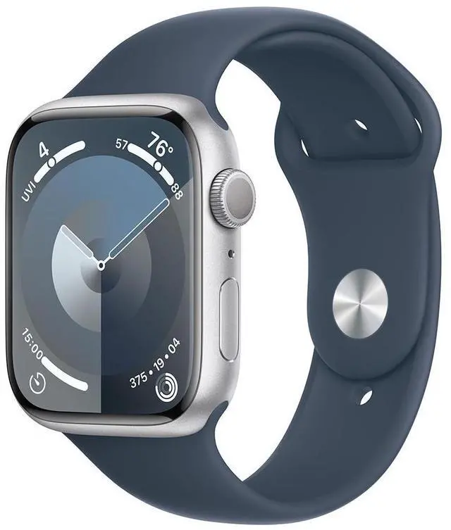 Main image of Apple Watch Series 9 45mm GPS Silver Aluminum Case - Storm Blue Sport Band - M/L
