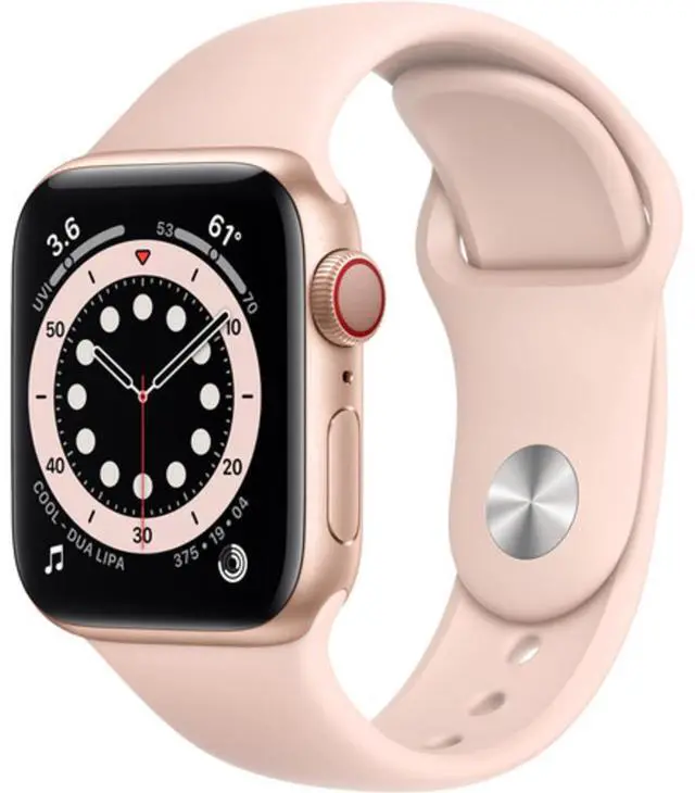 Alt view image 9 of 13 - Apple Watch Series 6 40mm Gold Aluminum Case with Pink Sand Band GPS + Cellular M02P3LL/A
