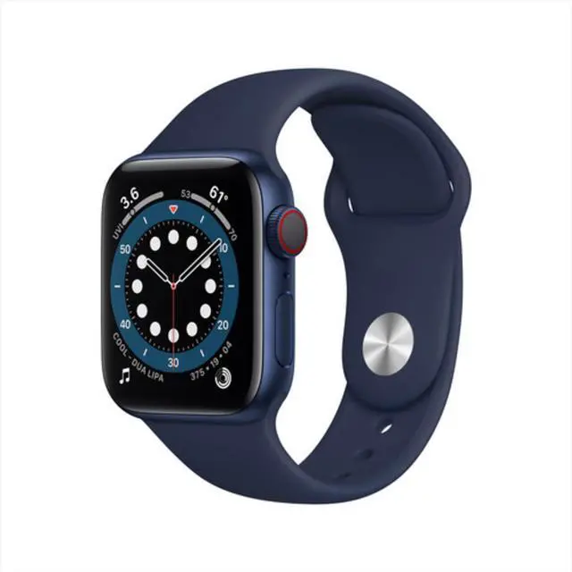 Alt view image 2 of 6 - Apple Watch Series 6 40mm GPS + Cellular, Blue Aluminum Case - Deep Navy Sport Band