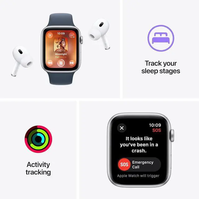 Alt view image 4 of 7 - Apple Watch Series SE 2nd Gen (GPS) 40mm Midnight Aluminum Case Ink Sport Loop