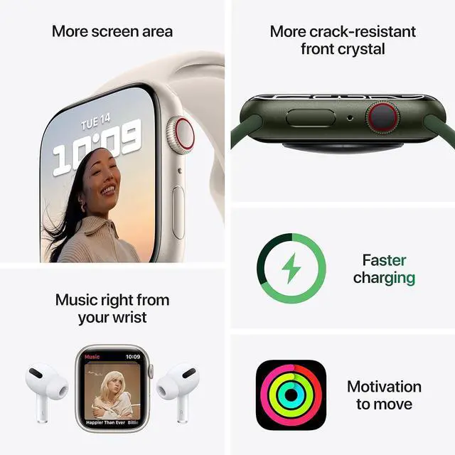 Alt view image 3 of 5 - Apple Watch Series 7 GPS + LTE w/ 41MM Green Aluminum Case & Clover Sport Band