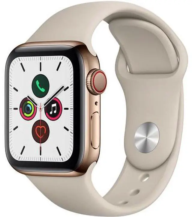 Alt view image 4 of 4 - Apple Watch Series 5 GPS+LTE w/ 40MM Gold Stainless Steel Case Stone Sport Band