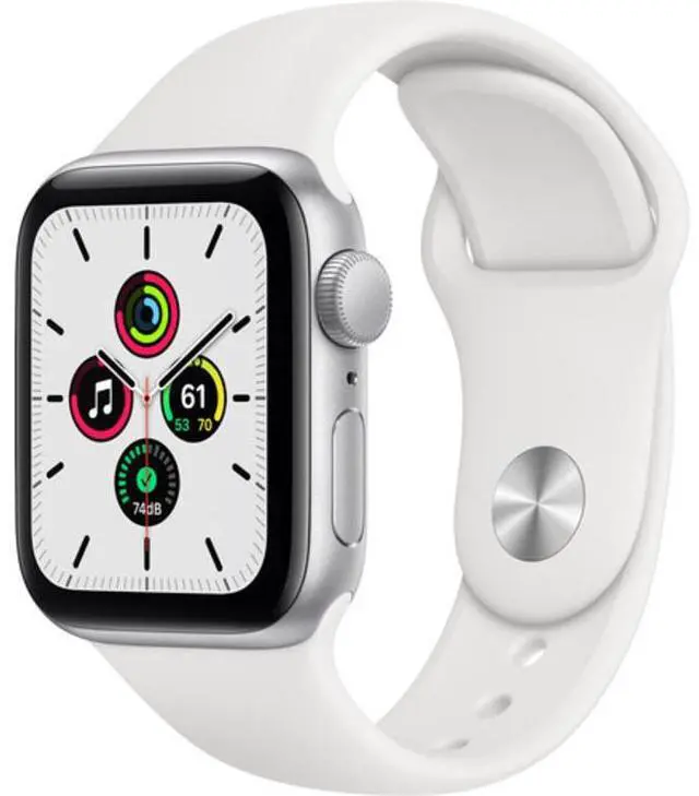 Alt view image 10 of 10 - Apple Watch SE 44mm Silver Aluminum Case with White Sport Band GPS MYDQ2LL/A