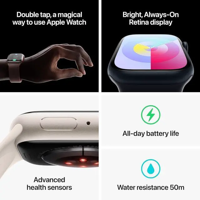 Alt view image 2 of 5 - Apple Watch Series 9 45mm GPS Silver Aluminum Case - Storm Blue Sport Band - M/L