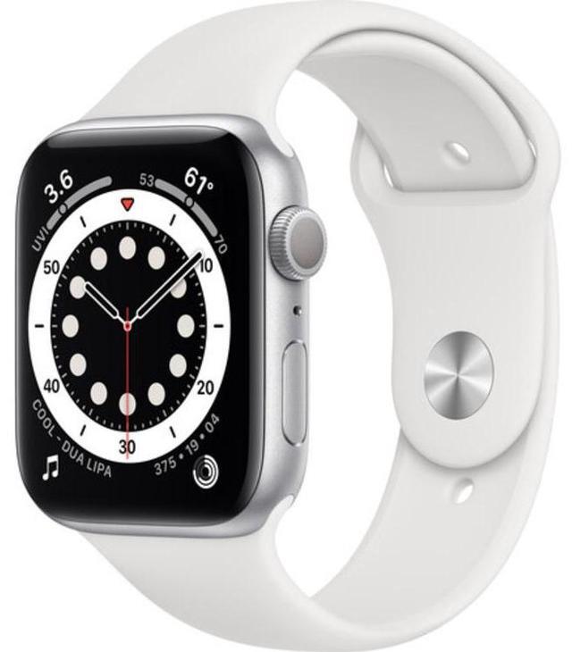 Alt view image 9 of 14 - Apple Watch Series 6 44mm Silver Aluminum Case with White Sport Band GPS M00D3LL/A A2292