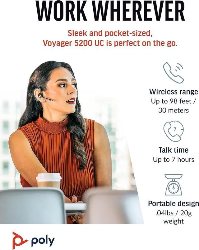 Alt view image 9 of 11 - Plantronics Voyager 5200 UC Bluetooth Headset System - Mono - Wireless - Bluetooth - 98 ft - Behind-the-ear - Monaural - In-ear - Yes