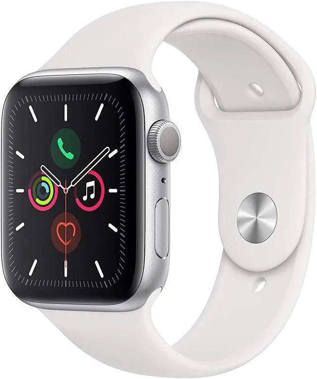 Main image of Apple Watch Series 5 44mm GPS Only, Silver Aluminum Case - White Sport Band