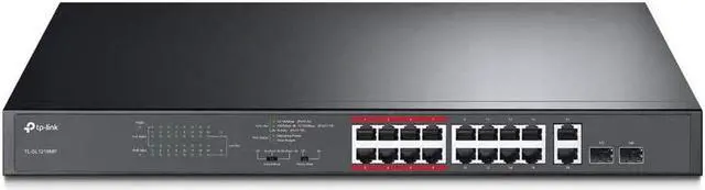 Alt view image 4 of 19 - TP-Link 16 Port 10/100Mbps Fast Ethernet PoE Switch | 16 PoE+ Ports @194W, w/ 2 Uplink Gigabit Ports + 2 Combo SFP Slots | Plug & Play | Lifetime Protection | Extend Mode | Priority Mode (TL-SL1218MP)