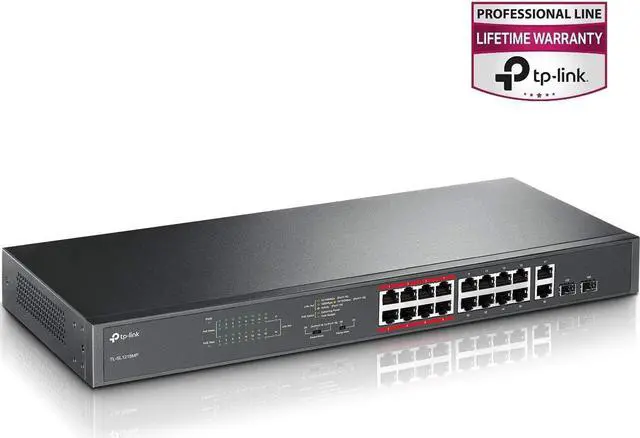 Alt view image 5 of 19 - TP-Link 16 Port 10/100Mbps Fast Ethernet PoE Switch | 16 PoE+ Ports @194W, w/ 2 Uplink Gigabit Ports + 2 Combo SFP Slots | Plug & Play | Lifetime Protection | Extend Mode | Priority Mode (TL-SL1218MP)
