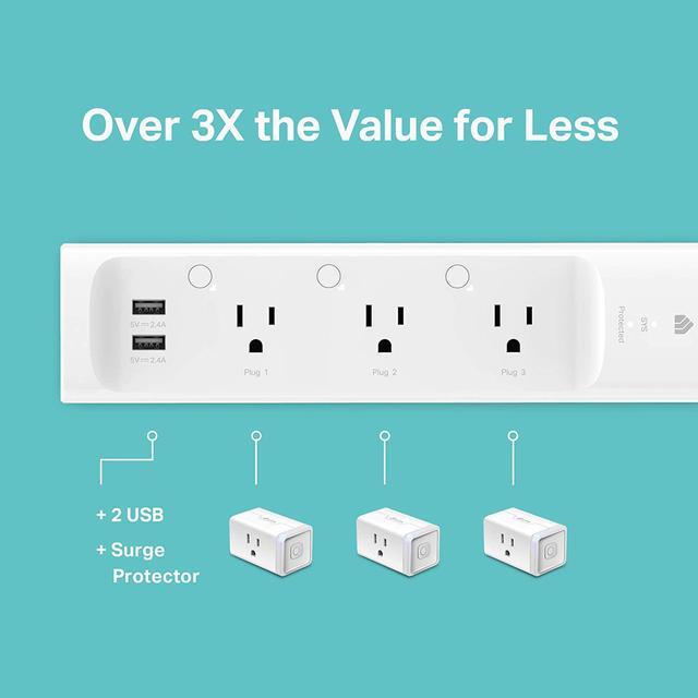 Alt view image 15 of 20 - Kasa Smart Plug Power Strip KP303, Surge Protector with 3 Individually Controlled Smart Outlets and 2 USB Ports, Works with Alexa & Google Home, No Hub Required , White