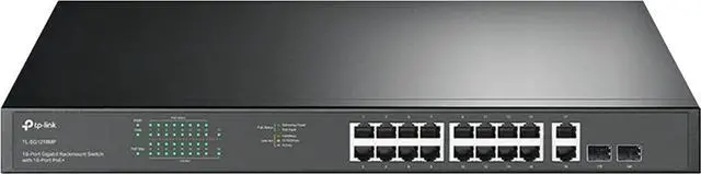 Alt view image 7 of 20 - TP-Link TL-SG1218MP | 16 Port Gigabit PoE Switch | 16 PoE+ Ports @250W, w/ 2 Uplink Gigabit Ports + 2 Combo SFP Slots | Plug & Play | Sturdy Metal | Rack-mountable