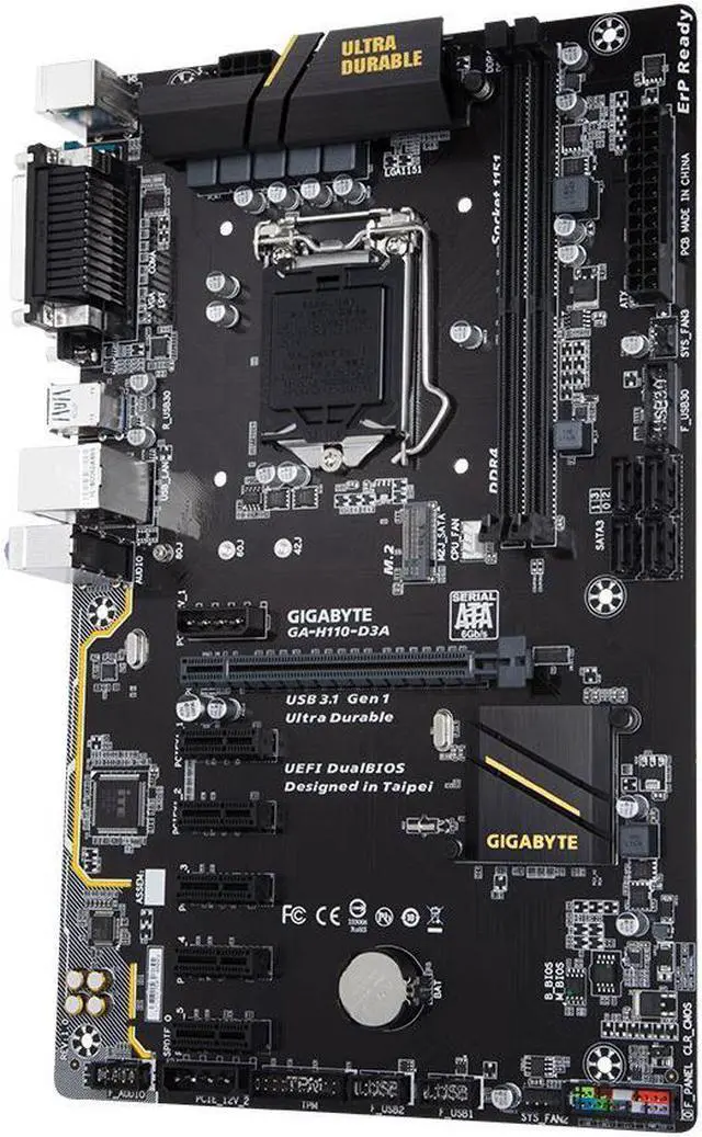 Alt view image 2 of 8 - GIGABYTE GA-H110-D3A (rev. 1.0) LGA 1151 Intel H110 SATA 6Gb/s USB 3.1 ATX Intel Motherboard for Cryptocurrency Mining (BTC)