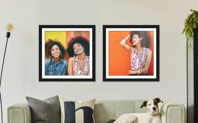 Alt view image 3 of 7 - 14x14 Frame Black Matted for 14x14 Picture or 17x17 Art Poster Without Photo Mat - Display Your 14 x 14 Decor Prints Under UV Acrylic Shatter Guard - Wood Wall Square Poster Frame for Family Gallery