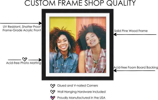 Alt view image 5 of 7 - 14x14 Frame Black Matted for 14x14 Picture or 17x17 Art Poster Without Photo Mat - Display Your 14 x 14 Decor Prints Under UV Acrylic Shatter Guard - Wood Wall Square Poster Frame for Family Gallery