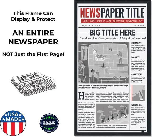 Alt view image 5 of 7 - 11x22 Newspaper Frame - with Red and White Double Mat - Made to Display Newspapers Measuring 11x22 inches