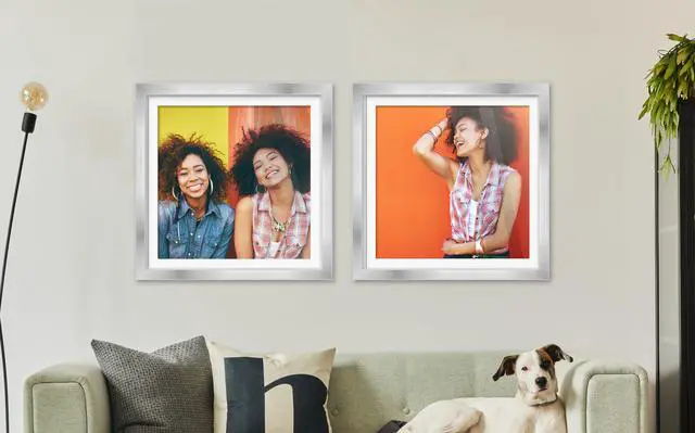 Alt view image 3 of 7 - 10x10 Silver Frame Matted for 10x10 Picture or 13x13 Art Poster Without Photo Mat - Display Your 10 x 10 Decor Prints Under UV Acrylic Shatter Guard - Wood Wall Square Poster Frame for Family Gallery