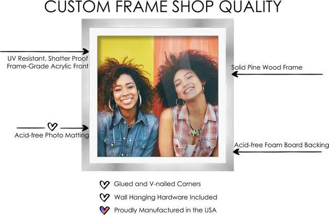 Alt view image 5 of 7 - 10x10 Silver Frame Matted for 10x10 Picture or 13x13 Art Poster Without Photo Mat - Display Your 10 x 10 Decor Prints Under UV Acrylic Shatter Guard - Wood Wall Square Poster Frame for Family Gallery