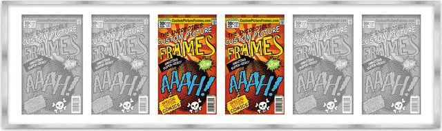 Main image of 6 Comic Book Frame Silver Collage Comic Book Frame with White Mat to Display 6 Silver Age Comic Published Between 1956 and 1970 Comic Books with UV Acrylic, Backing & Hanging Hardware