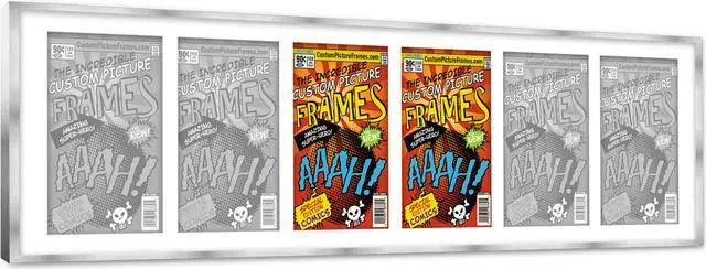 Alt view image 2 of 5 - 6 Comic Book Frame Silver Collage Comic Book Frame with White Mat to Display 6 Silver Age Comic Published Between 1956 and 1970 Comic Books with UV Acrylic, Backing & Hanging Hardware