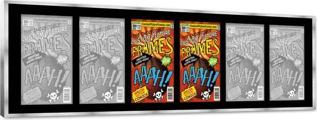 Alt view image 2 of 5 - 6 Comic Book Frame Silver Collage Comic Book Frame with Black Mat to Display 6 Current Era Comic Published After 1985 Comic Books with UV Acrylic, Backing & Hanging Hardware