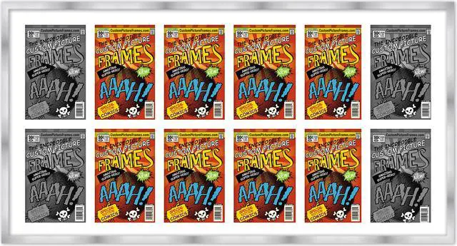Main image of 12 Comic Book Frame Silver Collage Comic Book Frame with White Mat to Display 12 Current Era Comic Published After 1985 Comic Books with UV Acrylic, Backing & Hanging Hardware