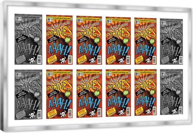 Alt view image 2 of 5 - 12 Comic Book Frame Silver Collage Comic Book Frame with White Mat to Display 12 Current Era Comic Published After 1985 Comic Books with UV Acrylic, Backing & Hanging Hardware