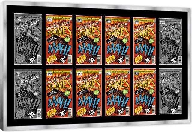 Alt view image 2 of 5 - 12 Comic Book Frame Silver Collage Comic Book Frame with Black Mat to Display 12 Silver Age Comic Published Between 1956 and 1970 Comic Books with UV Acrylic, Backing & Hanging Hardware