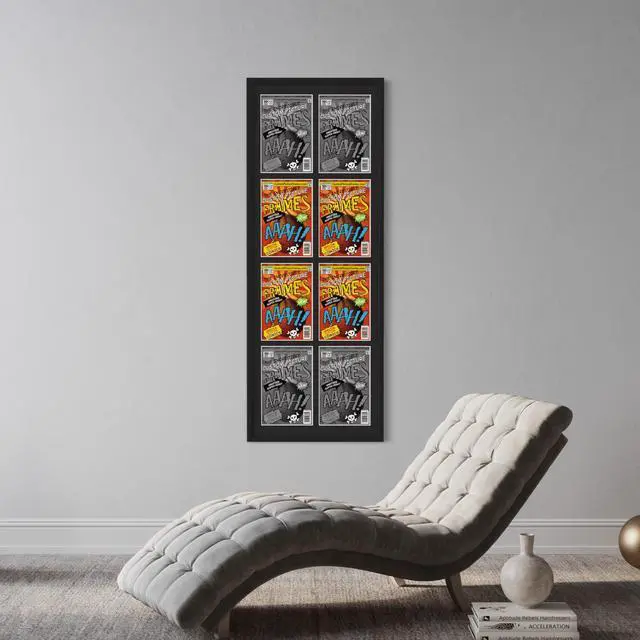 Alt view image 7 of 7 - 8 Comic Book Frame Black Collage Comic Book Frame with Black Mat to Display 8 Current Era Comic Published After 1985 Comic Books with UV Acrylic, Backing & Hanging Hardware