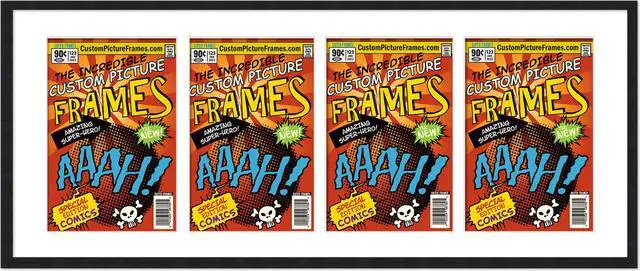 Main image of Black Comic Book Frame with White Mat - 4 Openings to Display 4 7.75"x10.5" Golden Age Comic Published Between 1938 and 1956 Comic Books Horizontally - with UV Acrylic, Backing & Hardware