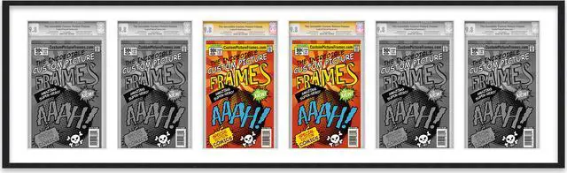 Main image of 6 Comic Book Frame Black Collage Comic Book Frame with White Mat to Display 6 Silver Age Comic Published Between 1956 and 1970 Comic Books with UV Acrylic, Backing & Hanging Hardware