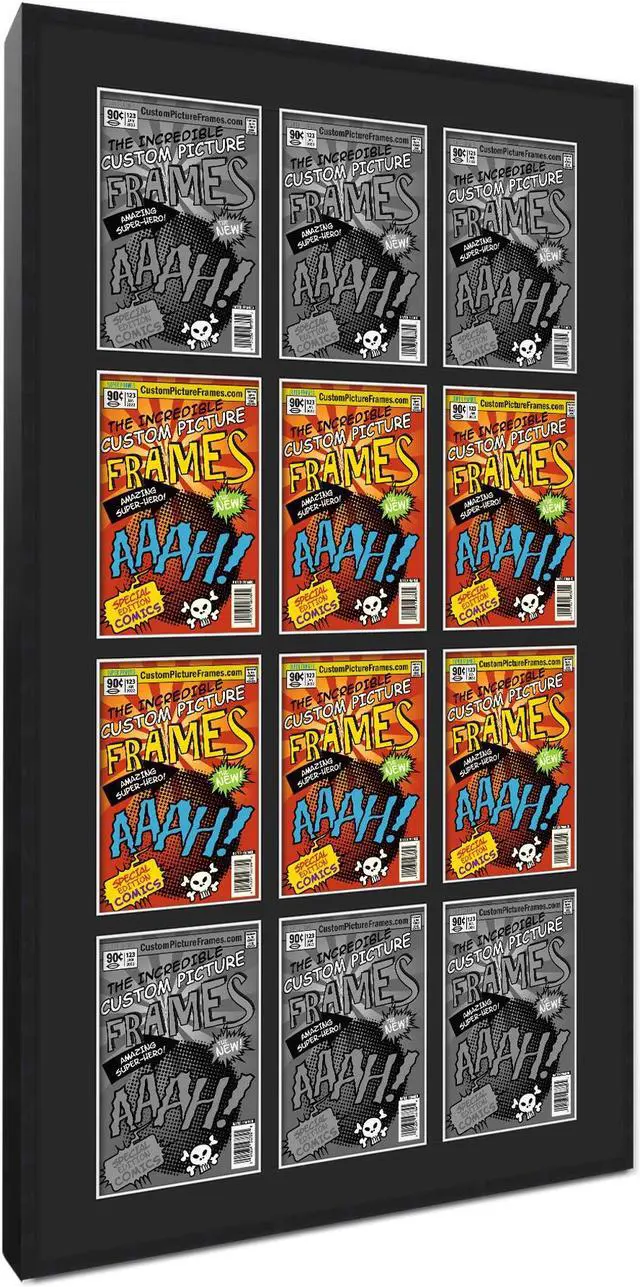 Alt view image 2 of 6 - 12 Comic Book Frame Black Collage Comic Book Frame with Black Mat to Display 12 Golden Age Comic Published Between 1938 and 1956 Comic Books with UV Acrylic, Backing & Hanging Hardware
