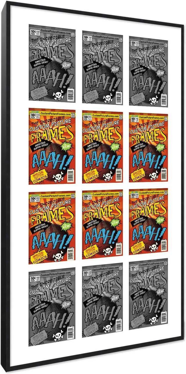 Alt view image 2 of 6 - 12 Comic Book Frame Black Collage Comic Book Frame with White Mat to Display 12 Golden Age Comic Published Between 1938 and 1956 Comic Books with UV Acrylic, Backing & Hanging Hardware