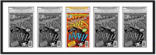 Main image of 5 Comic Book Frame Black Collage Comic Book Frame with White Mat to Display 5 Silver Age Comic Published Between 1956 and 1970 Comic Books with UV Acrylic, Backing & Hanging Hardware