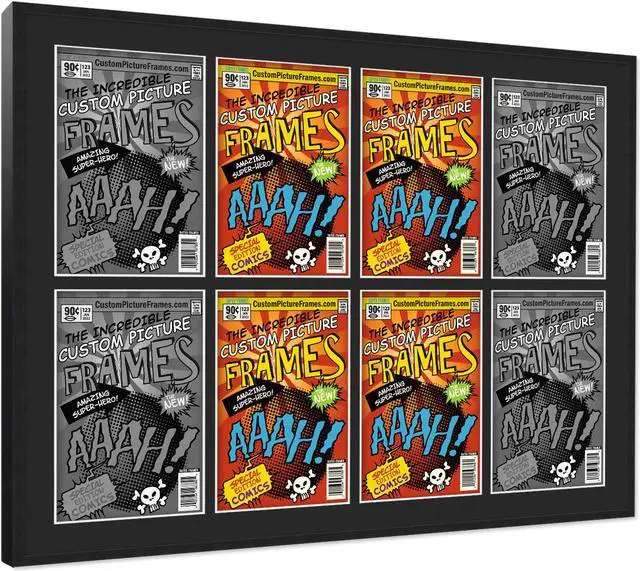 Alt view image 2 of 6 - 8 Comic Book Frame Black Collage Comic Book Frame with Black Mat to Display 8 Silver Age Comic Published Between 1956 and 1970 Comic Books with UV Acrylic, Backing & Hanging Hardware