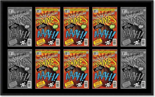 Main image of 10 Comic Book Frame Black Collage Comic Book Frame with Black Mat to Display 10 Golden Age Comic Published Between 1938 and 1956 Comic Books with UV Acrylic, Backing & Hanging Hardware