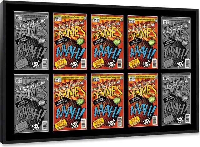 Alt view image 2 of 6 - 10 Comic Book Frame Black Collage Comic Book Frame with Black Mat to Display 10 Golden Age Comic Published Between 1938 and 1956 Comic Books with UV Acrylic, Backing & Hanging Hardware
