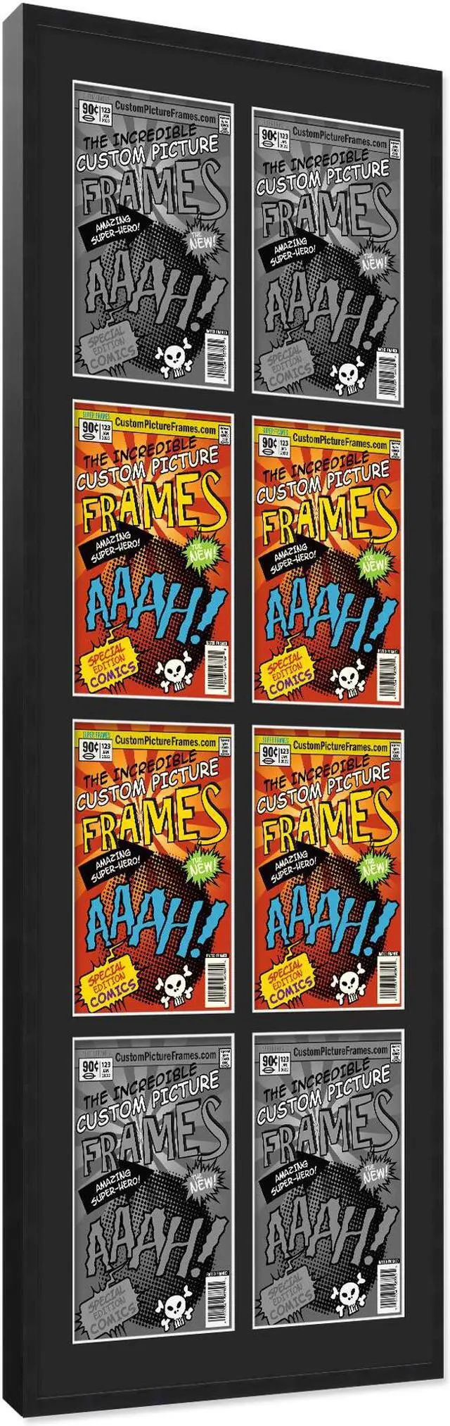 Alt view image 2 of 7 - 8 Comic Book Frame Black Collage Comic Book Frame with Black Mat to Display 8 Current Era Comic Published After 1985 Comic Books with UV Acrylic, Backing & Hanging Hardware