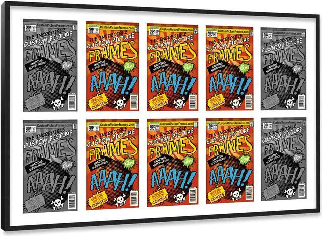 Alt view image 2 of 6 - 10 Comic Book Frame Black Collage Comic Book Frame with White Mat to Display 10 Silver Age Comic Published Between 1956 and 1970 Comic Books with UV Acrylic, Backing & Hanging Hardware