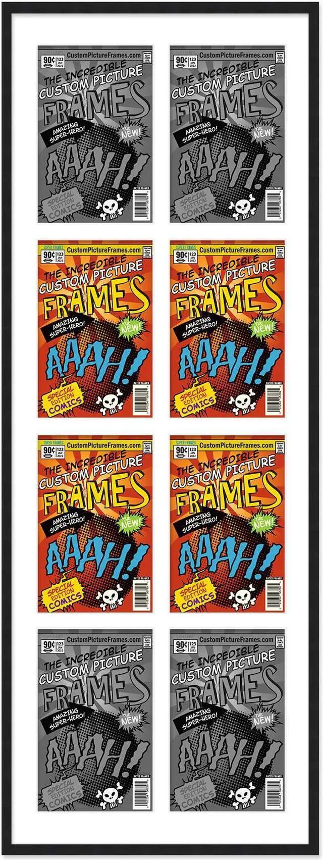 Main image of 8 Comic Book Frame Black Collage Comic Book Frame with White Mat to Display 8 Current Era Comic Published After 1985 Comic Books with UV Acrylic, Backing & Hanging Hardware