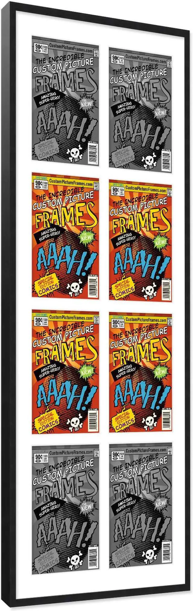 Alt view image 2 of 6 - 8 Comic Book Frame Black Collage Comic Book Frame with White Mat to Display 8 Current Era Comic Published After 1985 Comic Books with UV Acrylic, Backing & Hanging Hardware