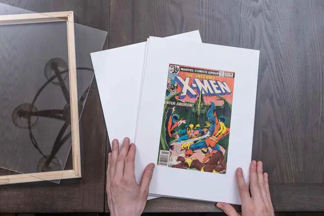 Alt view image 6 of 6 - 10 Comic Book Frame Black Collage Comic Book Frame with Black Mat to Display 10 Golden Age Comic Published Between 1938 and 1956 Comic Books with UV Acrylic, Backing & Hanging Hardware