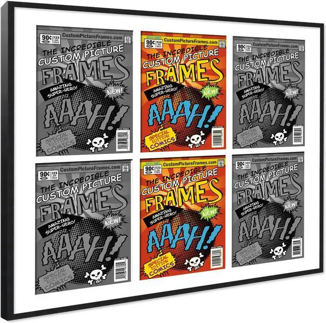 Alt view image 2 of 6 - 6 Comic Book Frame Black Collage Comic Book Frame with White Mat to Display 6 Silver Age Comic Published Between 1956 and 1970 Comic Books with UV Acrylic, Backing & Hanging Hardware