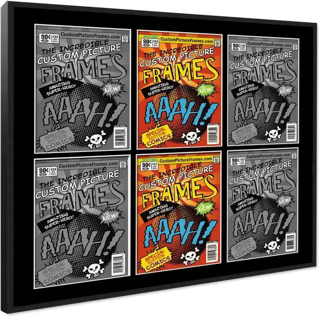 Alt view image 2 of 6 - 6 Comic Book Frame Black Collage Comic Book Frame with Black Mat to Display 6 Silver Age Comic Published Between 1956 and 1970 Comic Books with UV Acrylic, Backing & Hanging Hardware