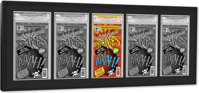 Alt view image 2 of 6 - 5 Comic Book Frame Black Collage Comic Book Frame with Black Mat to Display 5 Current Era Comic Published After 1985 Comic Books with UV Acrylic, Backing & Hanging Hardware