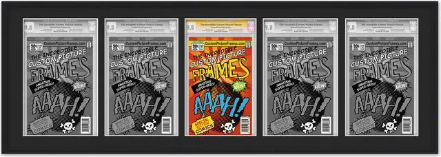 Main image of 5 Comic Book Frame Black Collage Comic Book Frame with Black Mat to Display 5 Current Era Comic Published After 1985 Comic Books with UV Acrylic, Backing & Hanging Hardware